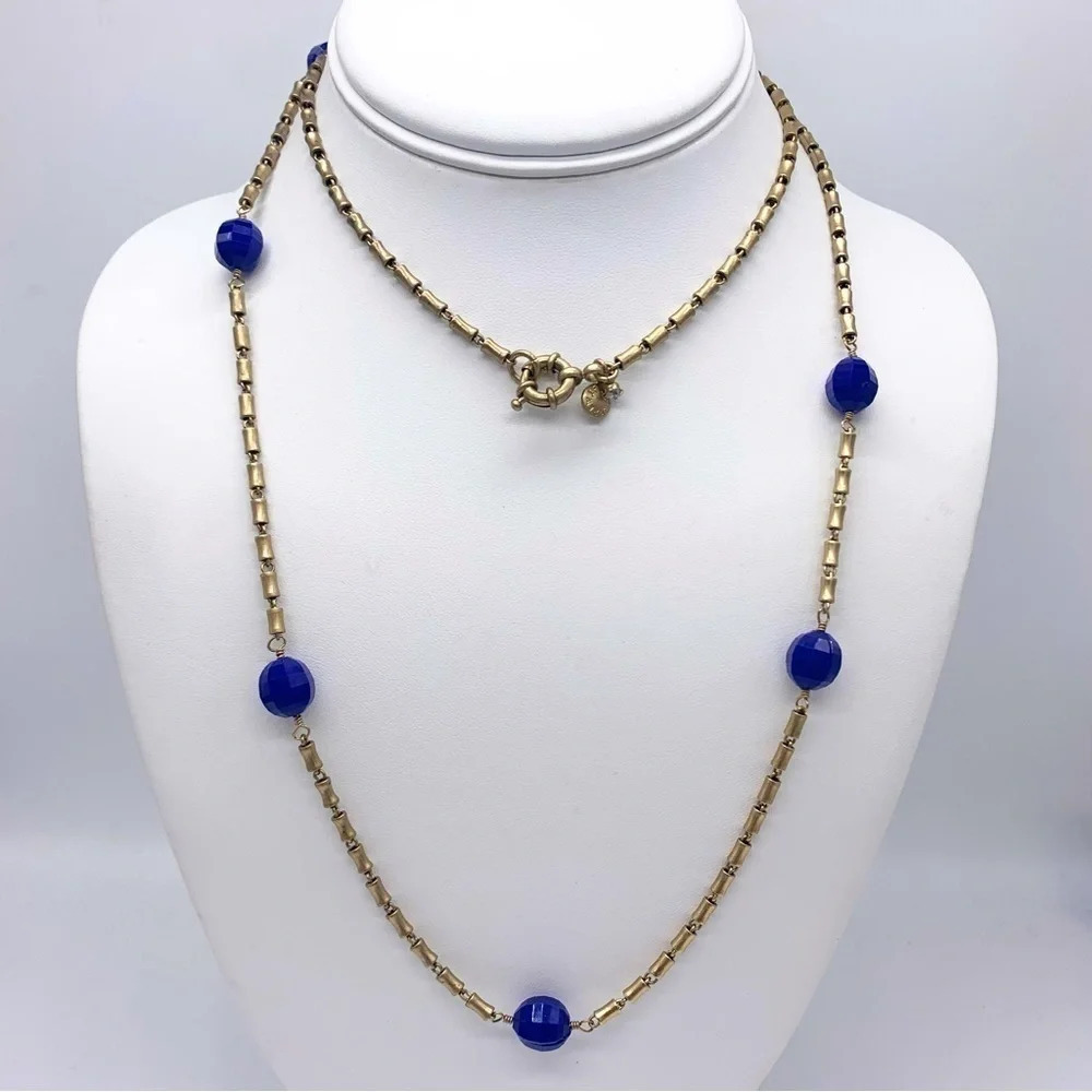 J. Crew Blue Beaded Gold Necklace